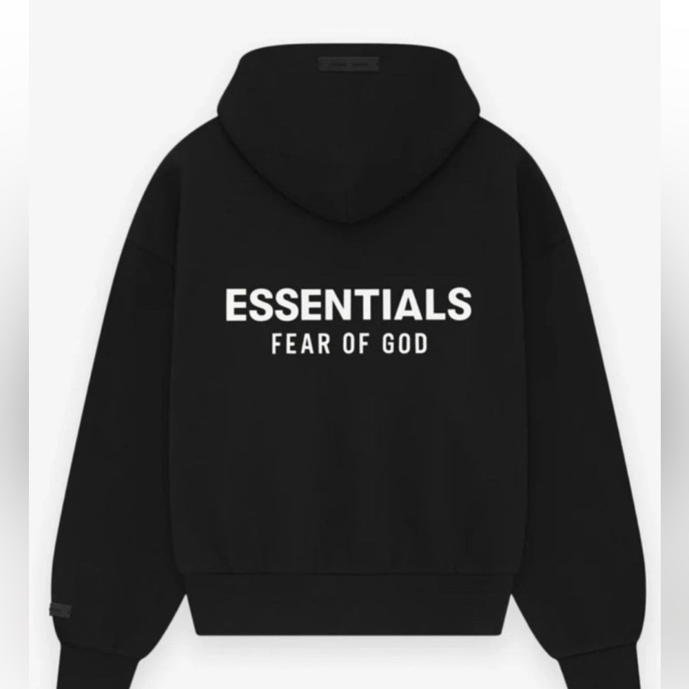 Brand New Fear of God ESSENTIALS Black Hoodie with White Back Logo
